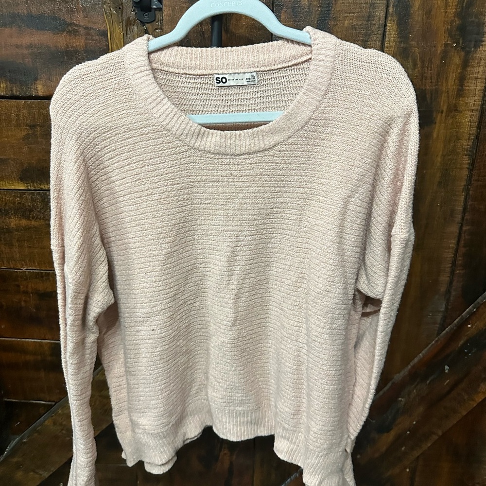 SO Women's Light Pink Crew Neck Sweater
